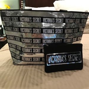 Victoria’s Secret sequin tote with pouch